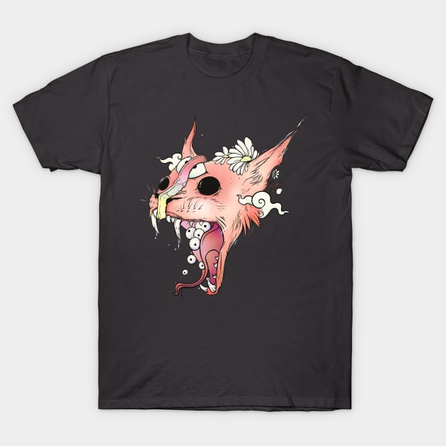 Colorful Cat Art With Tongue And Eyeballs T-Shirt by cellsdividing